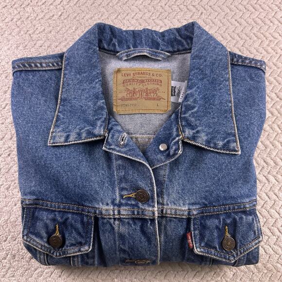 Vintage Levis Trucker Jacket Womens Large Denim Cropped Y2K 2001 Biker Grunge - Picture 16 of 16